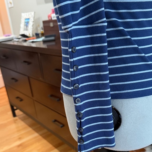 Maeve Striped Women's Top with Puff Sleeves and button details - Picture 3 of 7